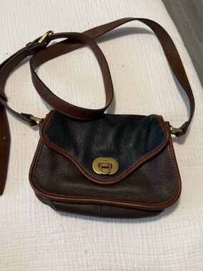 Fossil Dark Brown Leather Crossbody with Tan Trim